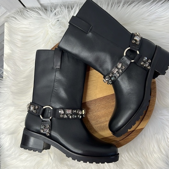 WHBM l Black Moto Studded Leather Chunky Boot Size 5.5 NWOB Rugged Stylish Fun - Picture 12 of 13